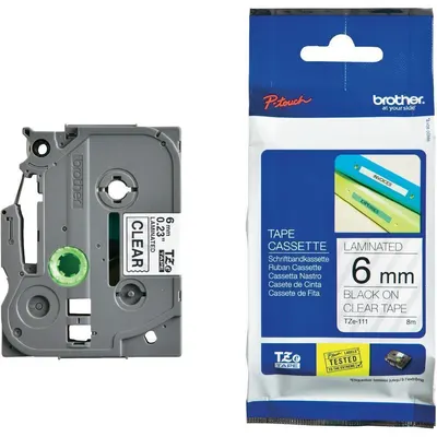 Casetă Brother - TZe-111, P-Touch, 6mm, 8m, Black/Clear