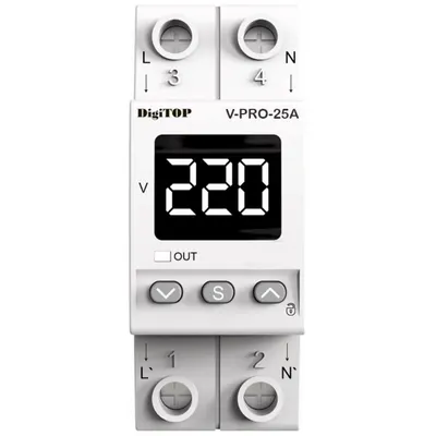 Releu de protectie tensiune monofazata, 25A, monitorizare frecventa Digitop V-PRO 25A / 4820118381350