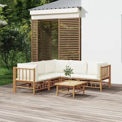 Gossi set mobilier de gradina cu perne alb crem, 6 piese, bambus