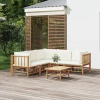 Gossi set mobilier de gradina cu perne alb crem, 6 piese, bambus