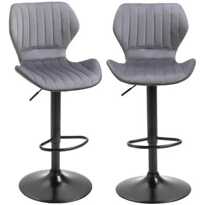 Set 2 scaune bar, inaltime reglabila, imitatie catifea HOMCOM | Aosom Romania