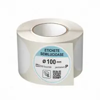 Rola etichete autoadezive semilucioase, rotunde, diametru 100 mm, adeziv permanent, 500 etichete rola