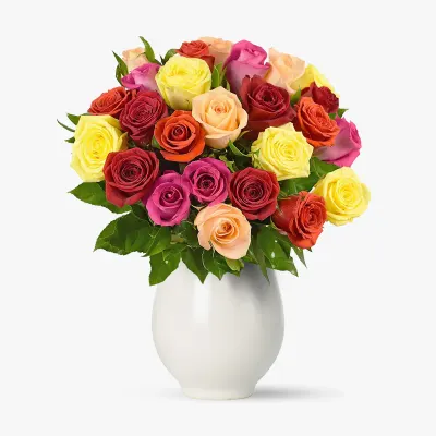 Buchet de 25 trandafiri multicolori