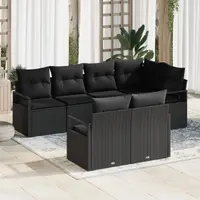 Set de canapea pentru gradina Gossi cu perne negru poliratan, canapea pentru gradina Gossi cu 2 locuri si spatiu de stocare & perne negru poliratan
