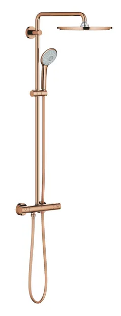 Sistem de dus Grohe Euphoria 310 26075DA0, 1/2 inch, aparent, termostat, 310 mm, anti-oparire, 3 functii, pivotant, furtun 1.75 m, anti-calcar, lucios, Warm sunset