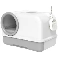 PawHut Litieră pentru Pisici cu Capac, Litiere Pisici cu Tavă și Lopățică Inclusă, Saci Deodorant, Ușor de Curățat, Alb și Gri | Aosom Romania