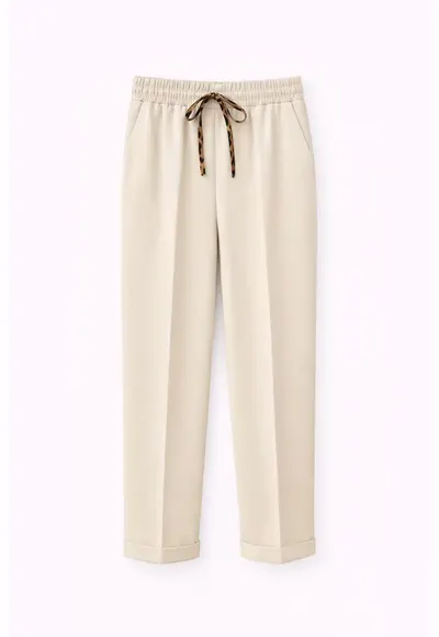 Pantaloni dama - talie elastica - culoare natural - material textil