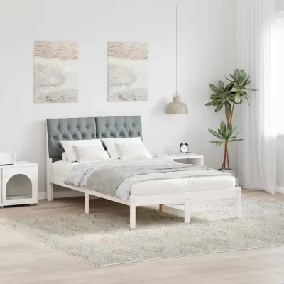 vidaXL Cadru de pat cu tăblie tapițată cu headboard Alb 120 x 200 cm