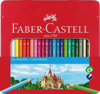 Set de creioane colorate Faber-Castell Castle - 24 bucati, cutie metalica