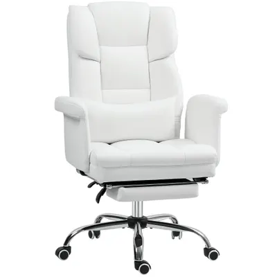 HOMCOM Scaun de birou ergonomic, înălțime reglabilă 48-56 cm, spătar cu înclinare, suport pentru picioare, alb | Aosom Romania