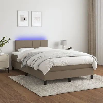 vidaXL Pat cu arcuri, saltea și LED, gri taupe, 120x200 cm, textil