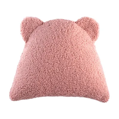 Pernă decorativă pentru copii roz cu tapițerie din țesătură bouclé Bear – Wigiwama