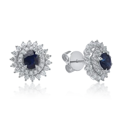Cercei din aur alb cu safire ovale de 1.29ct si diamante de 0.79ct