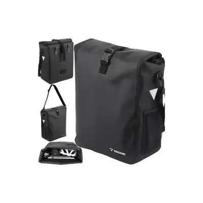 Geanta portbagaj bicicleta, 2 compartimente, impermeabila, benzi reflectorizante, 54x27x14 cm, negru