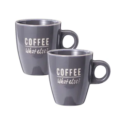 Set 2 căni Excellent Houseware, 220 ml, ceramică, „COFFEE – What else?”
