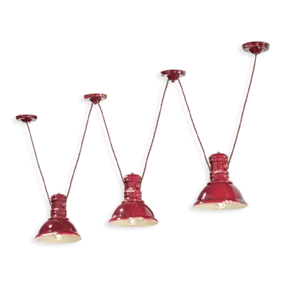 Sospensione 3 Luci / 3-Lights Pendant Retro Industrial Finish Vix - Vintage Bordeaux C1692