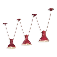 Sospensione 3 Luci / 3-Lights Pendant Retro Industrial Finish Vix - Vintage Bordeaux C1692