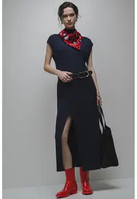 Rochie midi cu slit lateral - Bleumarin