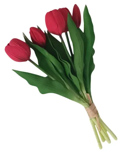 Buchet decorativ Morello - Senzație delicată, lalele, 5 bucăți, roşu