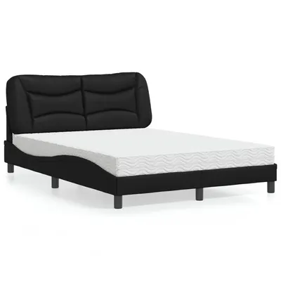 vidaXL Pat cu saltea, Hvar, negru, 140x200 cm, piele ecologică
