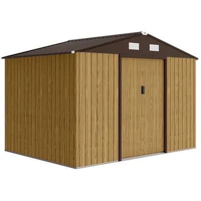 Outsunny Magazie de grădină 4,9 m² din oțel, cu ușă dublă glisantă și acoperiș înclinat, maro deschis | Aosom Romania