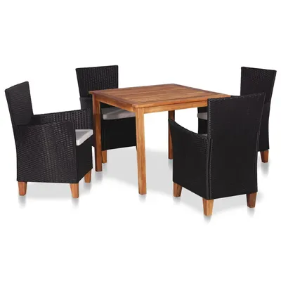 Gossi set mobilier de exterior, 5 piese, negru si maro, poliratan