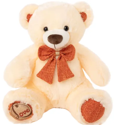 Jucărie de pluș Amek Toys -Ursuleț de pluș ecru cu panglică portocaliu , 40 cm