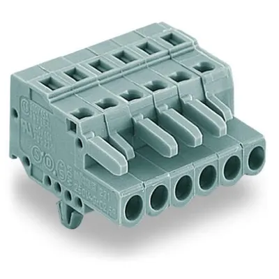 1-conductor female plug; Snap-in mounting feet; 2.5 mm²; Pin spacing 5 mm; 4-pole; 2,50 mm²; gray