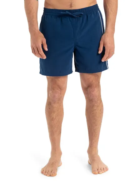 Pantaloni scurti de baie cu logo si snur - Alb/Albastru inchis