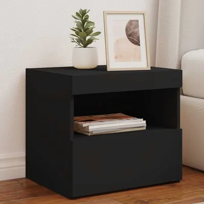 vidaXL Noptieră cu lumini LED, negru, 50x40x45 cm