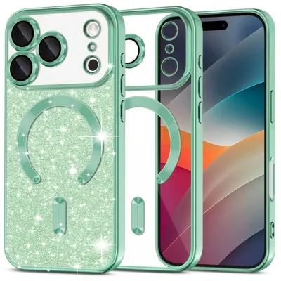 Husa MagSafe pentru Apple iPhone 17 Pro Max, Techsuit, Luxury Glitter, Verde Deschis
