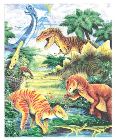 Set de desen cu creioane colorate Royal - Dinozauri, 22 x 30 cm
