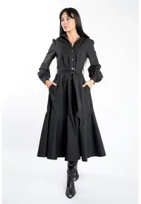 Rochie camasa cu cordon si croiala ampla - Negru