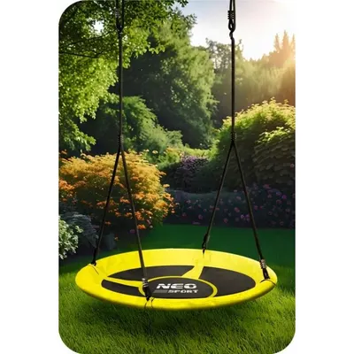 Leagan tip cuib pentru copii Neo-Sport Swingo 100 cm Galben cu Cadru din otel, Husa impermeabila si rezistenta Oxford 600D, Greutate suportata 150kg