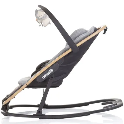 Scaunel balansoar Chipolino Senso Cloud Wood cu spatar reglabil, bara de jucarii, suport pentru cap, centuri de siguranta, pliere compacta