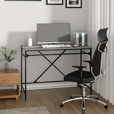 vidaXL Birou, gri sonoma, 100x50x75 cm, lemn prelucrat și fier