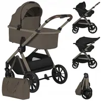 Carucior 3 in 1, Lionelo, Layla, Pana la 22 kg, Cadru aluminiu, Cu landou intarit si salteluta din spuma AirDots, Cu scoica auto testata ADAC, Reversibil, Cu ventilatie 3D, Cu accesorii, EN1888-1, EN1888-2, EN1466, Bej Taupe