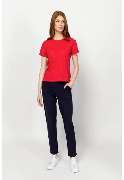 Tricou din bumbac cu model logo Meggie - Rosu vermillion