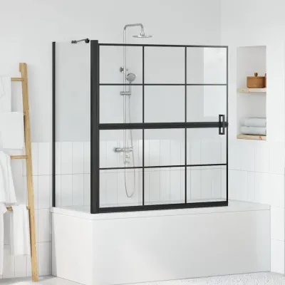 vidaXL Ecran de baie pentru duș Negru și transparent 116 x 68 x 128 cm