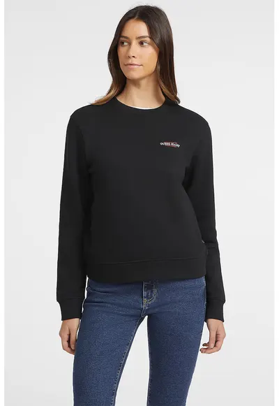 Bluza de trening cu decolteu la baza gatului si model uni - Negru