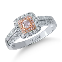 Inel din aur alb-roz cu diamante transparente de 0.49ct si diamante roz cushion si rotunde de 0.21ct