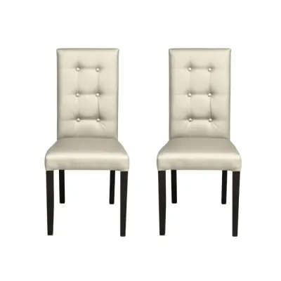 Set 2 scaune living TEO LUX, picioare lemn wenge, piele ecologica crem, 46x60x98 cm