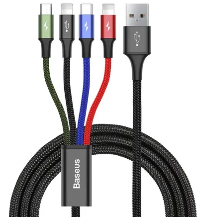 Cablu Baseus - 4 в 1, USB-A/Micro USB/2x Lightning/USB-C, 1.2 m, negru