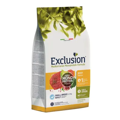 EXCLUSION Mediterraneo Monoprotein Formula Small Breed, XS-S, Vită, hrană uscată monoproteică câini, 2kg