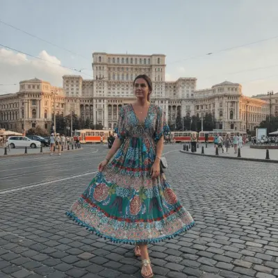 Rochie boho cu broderie manuala cu margele