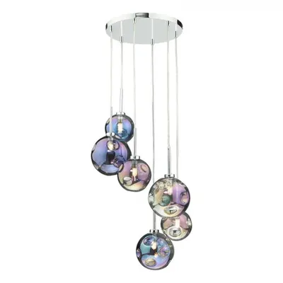 Lampa suspendata Mira 6 Light Cluster Pendant Polished Chrome Iridised Glass