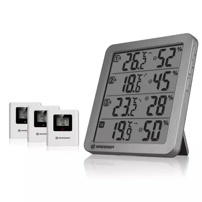 Statie meteo Bresser Quadro NV 7000060, termometru, higrometru, 3 senzori wireless, gri