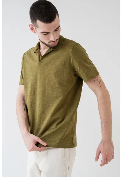 Tricou polo din amestec de bumbac de bumbac organic - Kaki