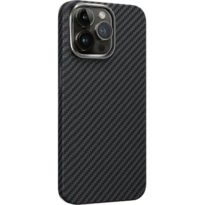 Husa Kevlar Compatibila cu iPhone 15 Pro, Aramida, Aspect Carbon, Ultra solida, Negru Engros
