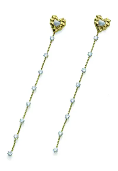Cercei drop decorati cu zirconia - Alb/Auriu